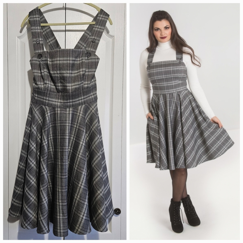 Frostine Pinafore Dress, in Grey Plaid